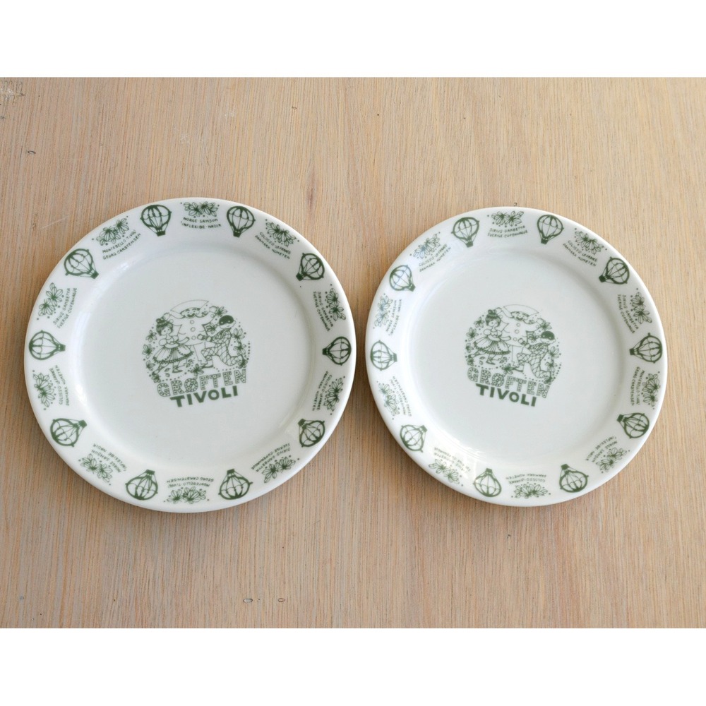 Vintage Porsgrund Norway Grøften Tivoli Green And White Plates Set of Two 5.25"